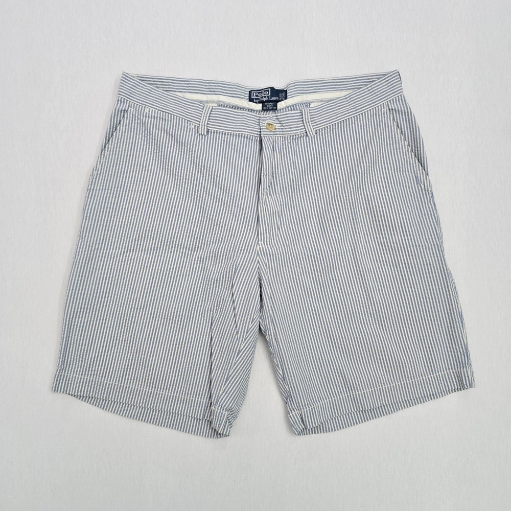 Polo Ralph Lauren Mens Prospect Shorts 36 Blue White Seersucker Striped Cotton